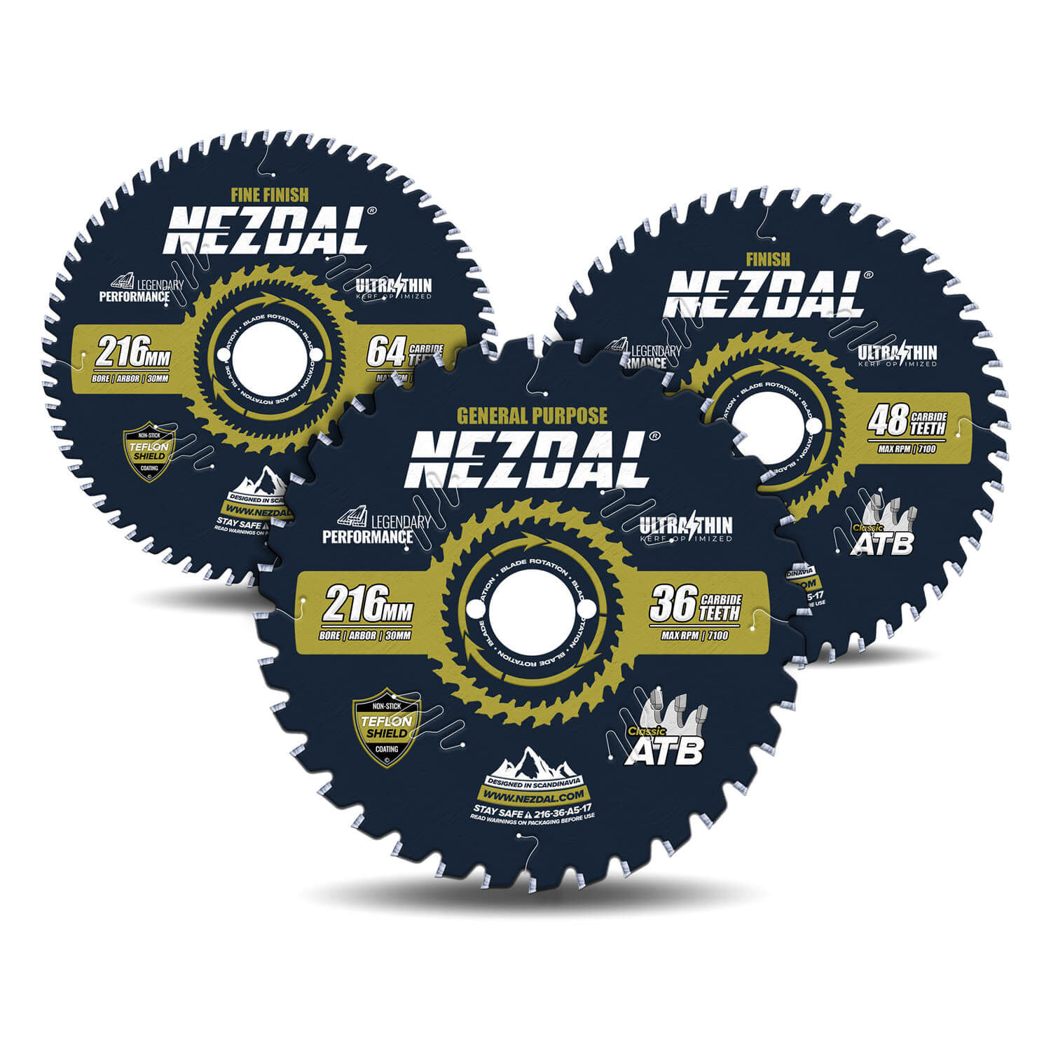 216mm Trio | 36, 48, 64T | Universell, Feine Schnittqualität, Superfeine Schnittqualität | Ultradünn Schnittbreite | Ideal für Akkusägen