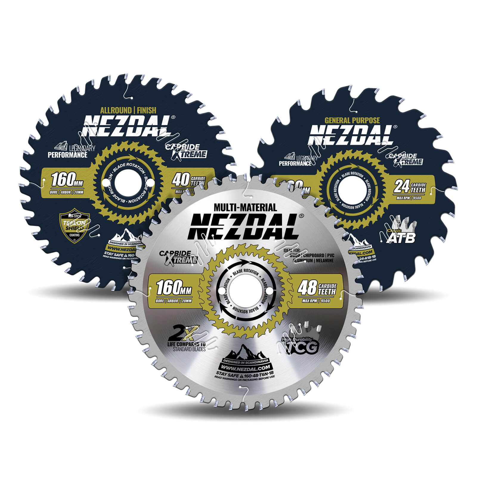 160mm Trio | 24, 40, 48T | General Purpose, Finish, Multi-Material | 1,8mm Kerf