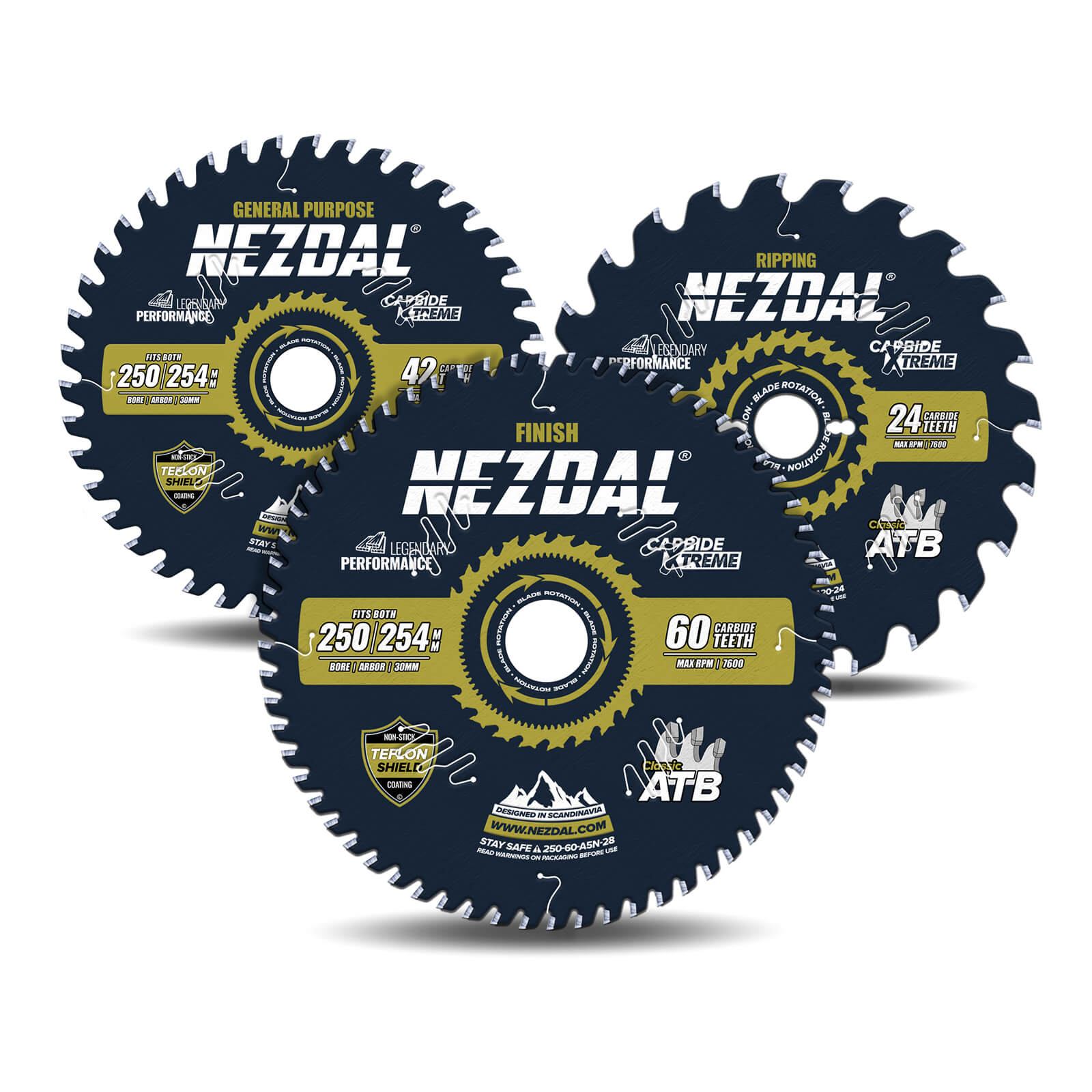 250/254mm Trio | 24, 42, 60T | Längsschnitt, Universell, Feine Schnittqualität | 2,4mm Schnittbreite | Tischkreissäge
