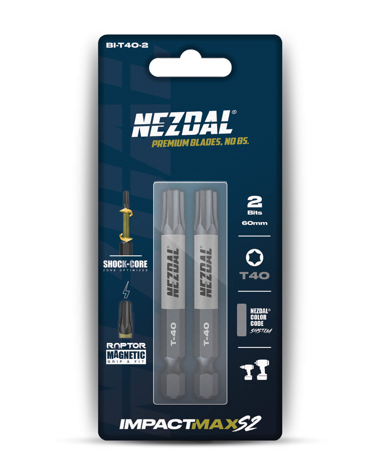 T40 | Bits | 60mm Länge | Farbcodiert | Perfekte Passform | Für Schlagschrauber & Bohrschrauber | 2 Stk.