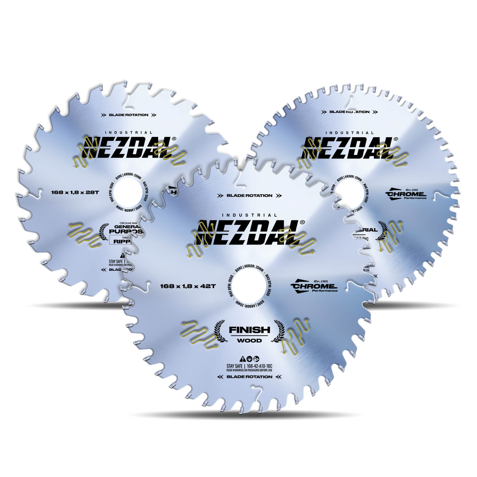 168mm Trio | 28, 42, 52T | Universell, Feine Schnittqualität, Multimaterial | Industriequalität
