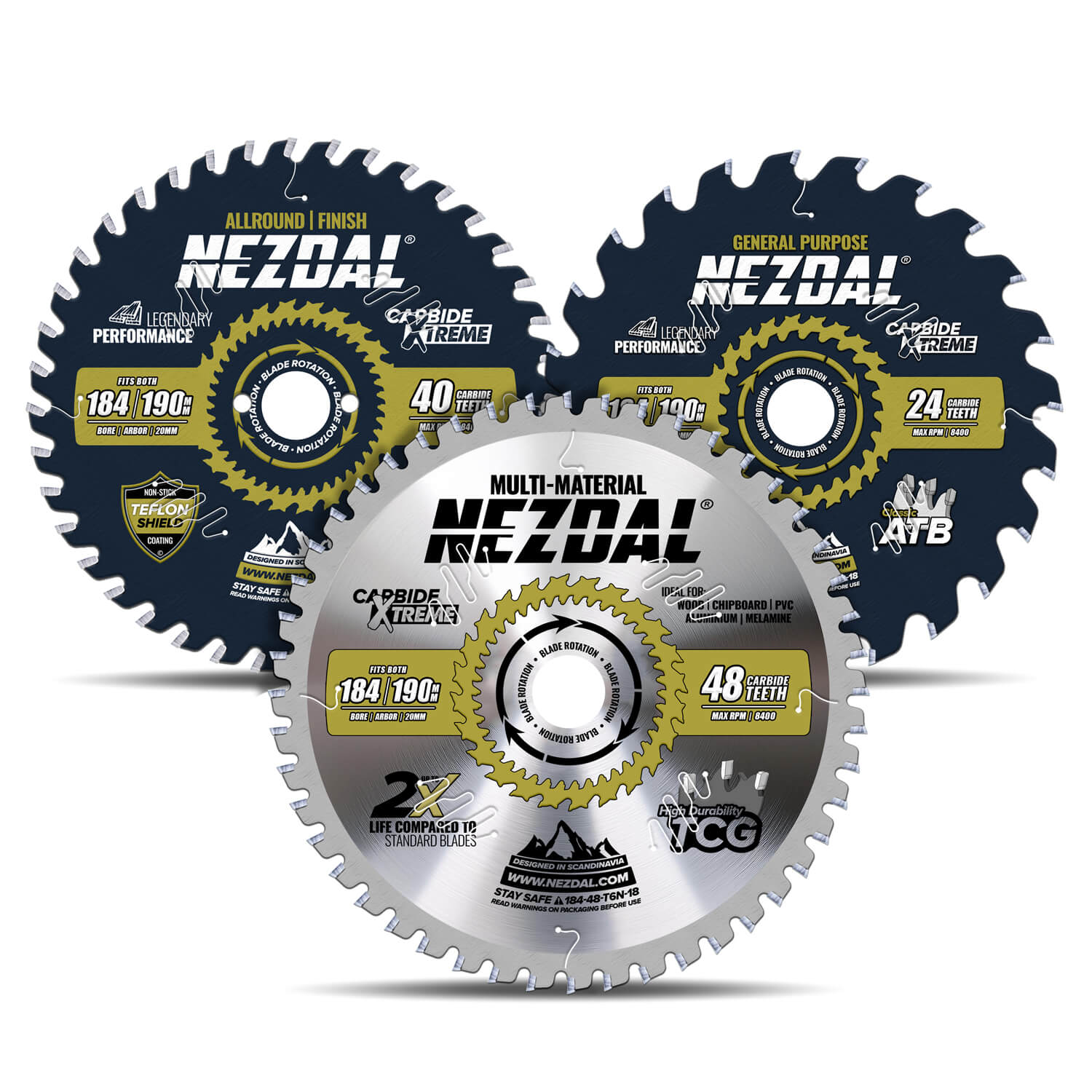 184/190mm Trio | 24, 40, 48T | Universell, Feine Schnittqualität, Multimaterial | 20/16/15,87mm Aufnahmebohrung