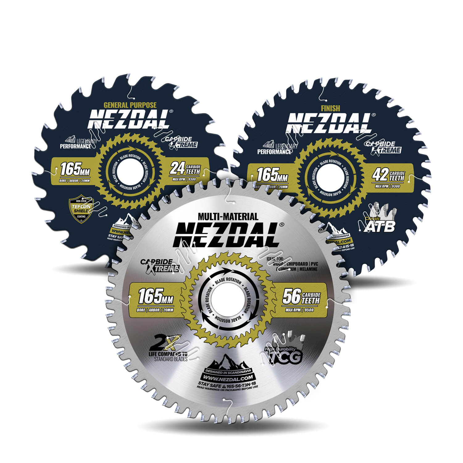165mm Trio | 24, 42, 56T | Universell, Feine Schnittqualität, Multimaterial | 1,8mm Schnittbreite | Bestseller