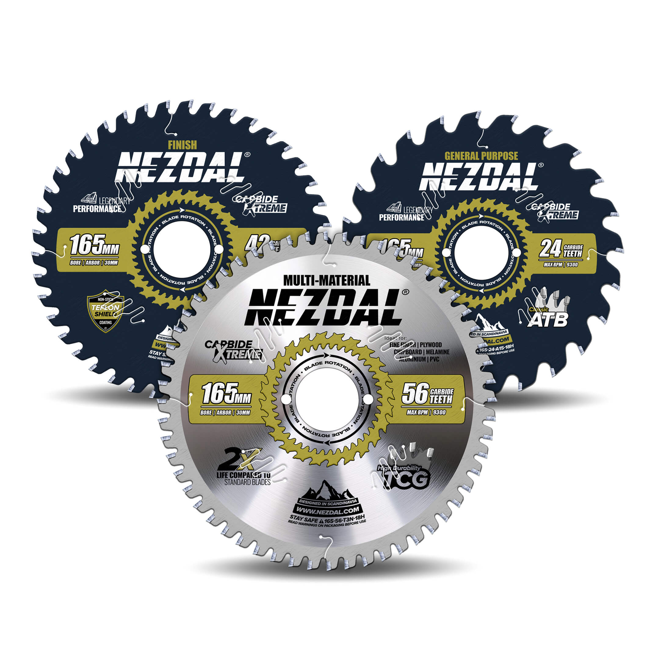 165mm Trio | 24, 42, 56T | Universell, Feine Schnittqualität, Multimaterial | 30mm Aufnahmebohrung