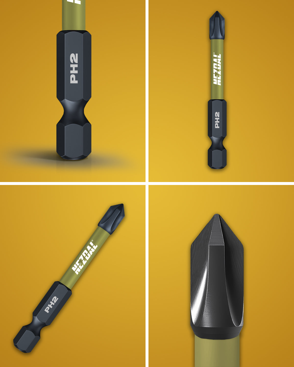 PH2 | Bits | 60mm Länge | Farbcodiert | Perfekte Passform | Für Schlagschrauber & Bohrschrauber | 2 Stk.