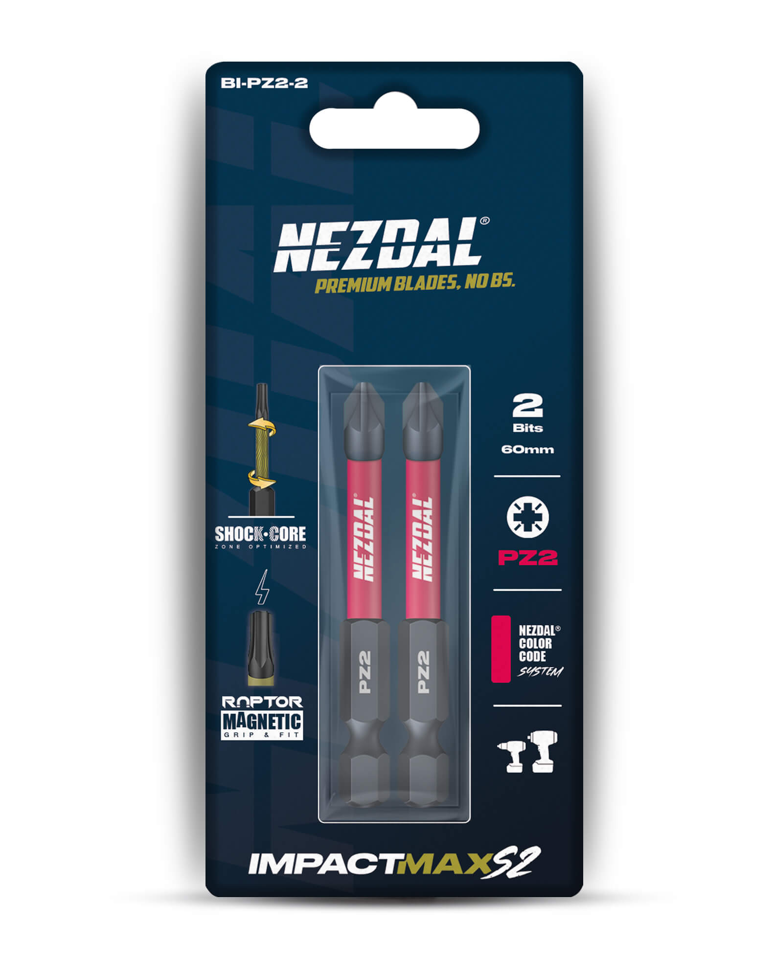 PZ2 | Bits | 60mm Länge | Farbcodiert | Perfekte Passform | Für Schlagschrauber & Bohrschrauber | 2 Stk.