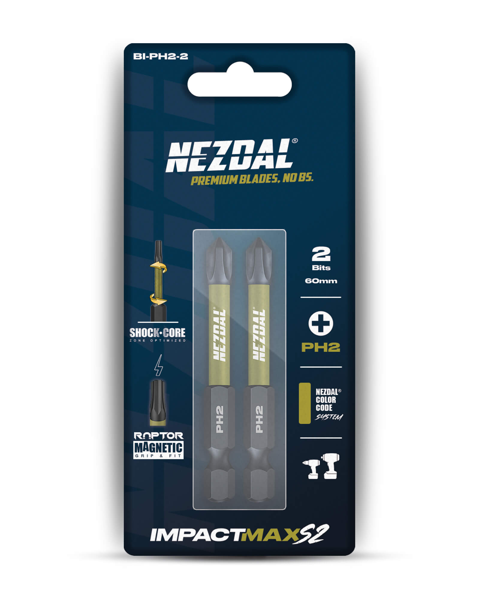 PH2 | Bits | 60mm Länge | Farbcodiert | Perfekte Passform | Für Schlagschrauber & Bohrschrauber | 2 Stk.