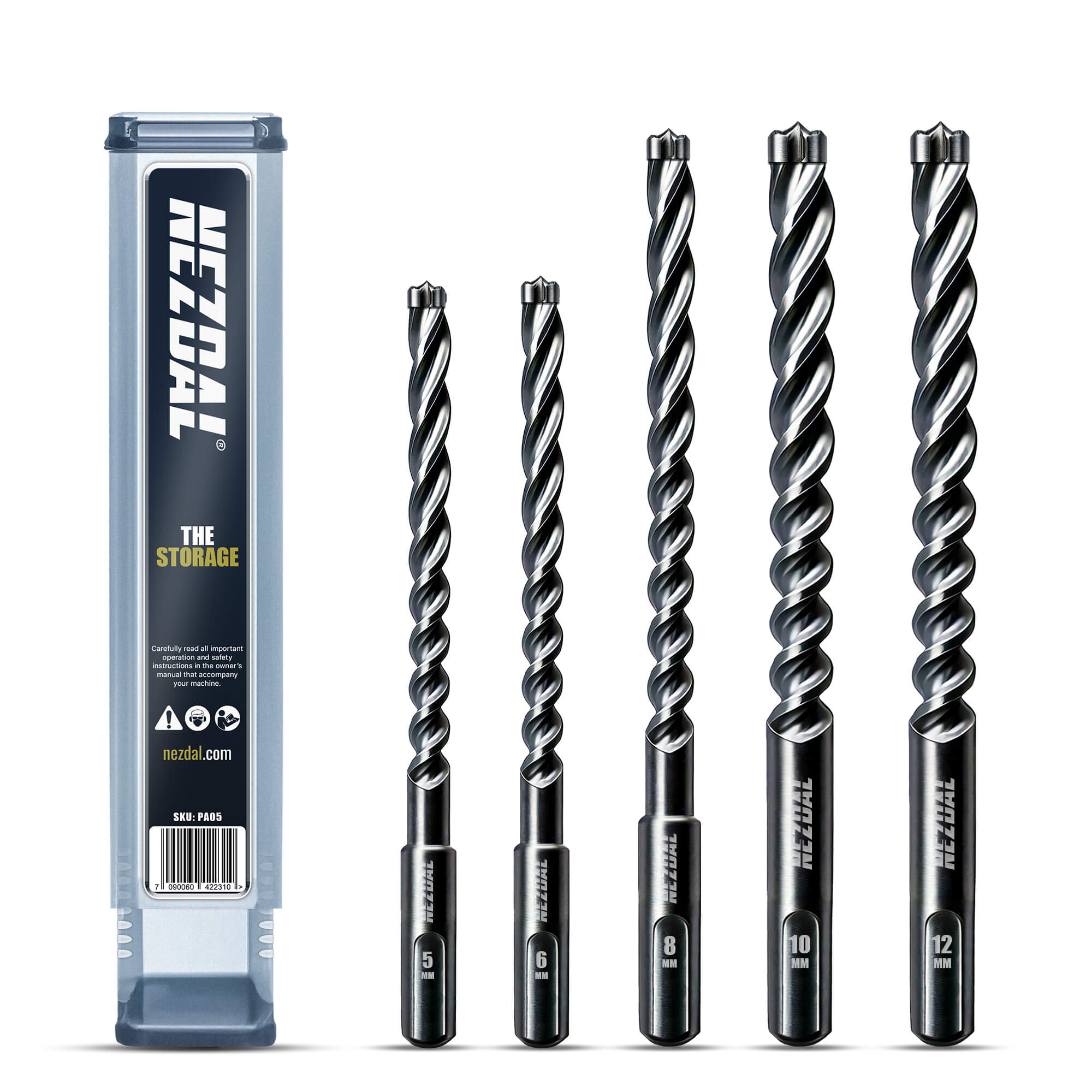 Profi-Set | 5, 6, 8, 10, 12mm | Extra Lang | Stahlbeton, Mauerwerk, Stein | Für SDS Plus Bohrhämmer | Inkl. Aufbewahrungsbox