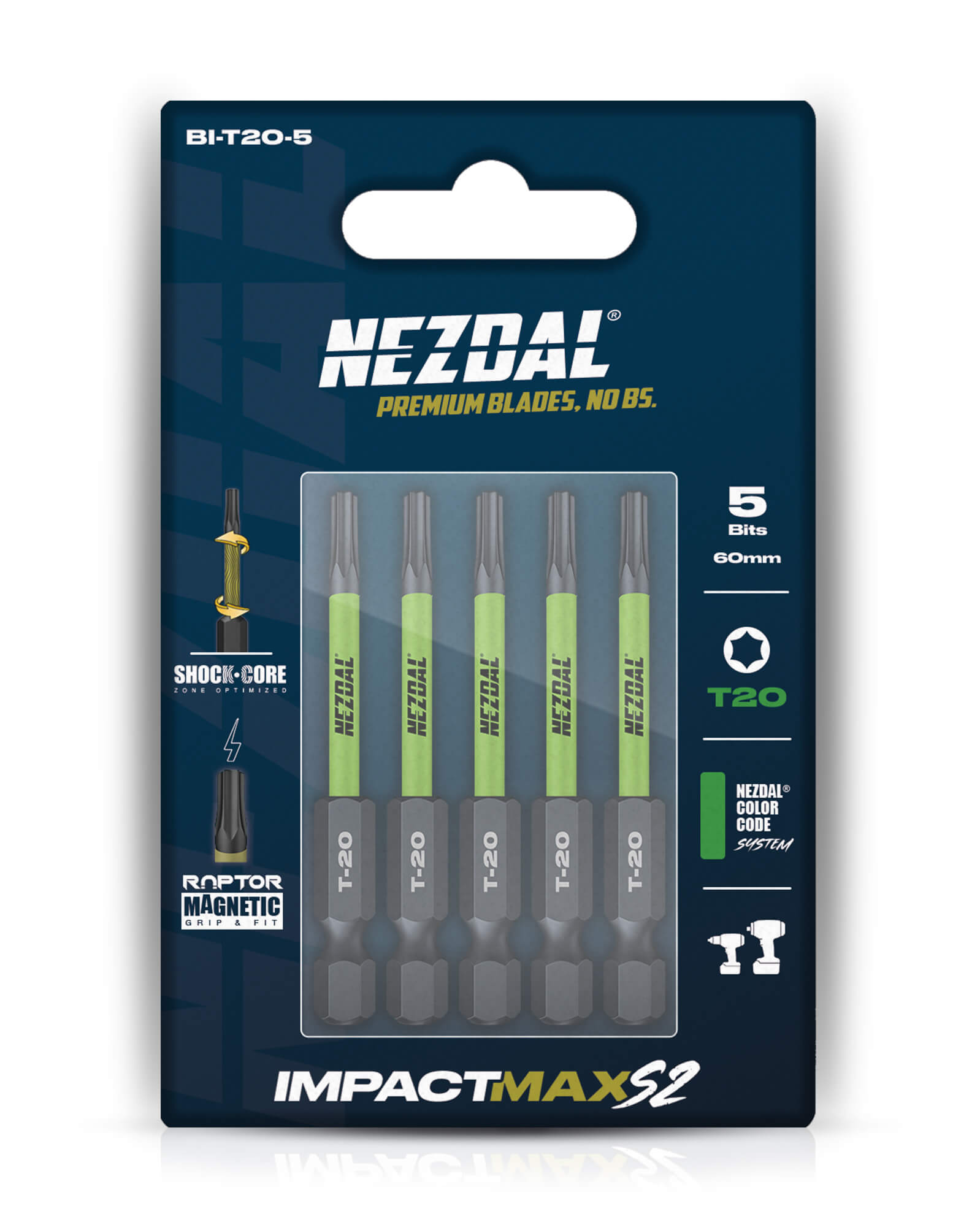 T20 | Bits | 60mm Länge | Farbcodiert | Perfekte Passform | Für Schlagschrauber & Bohrschrauber | 5 Stk.