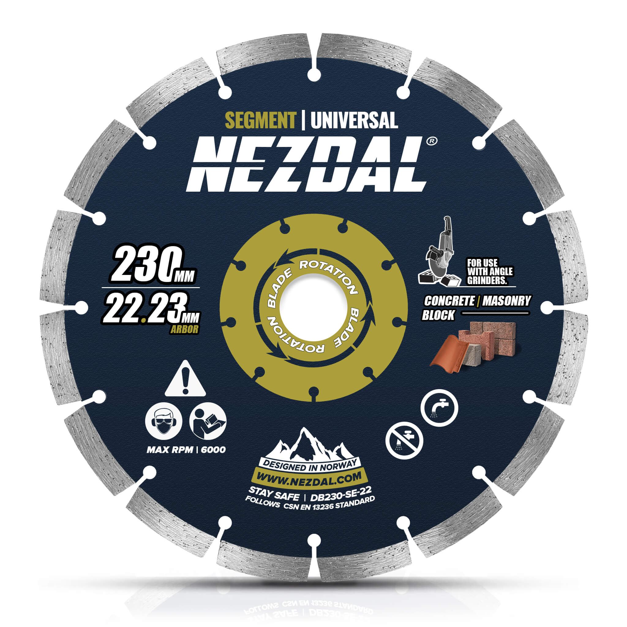 230mm diamond blade cutting disc for angle grinders for cutting concrete, roof tiles, bricks, tiles, stone etc.